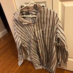 Thomas Dean blue and brown striped men’s shirt